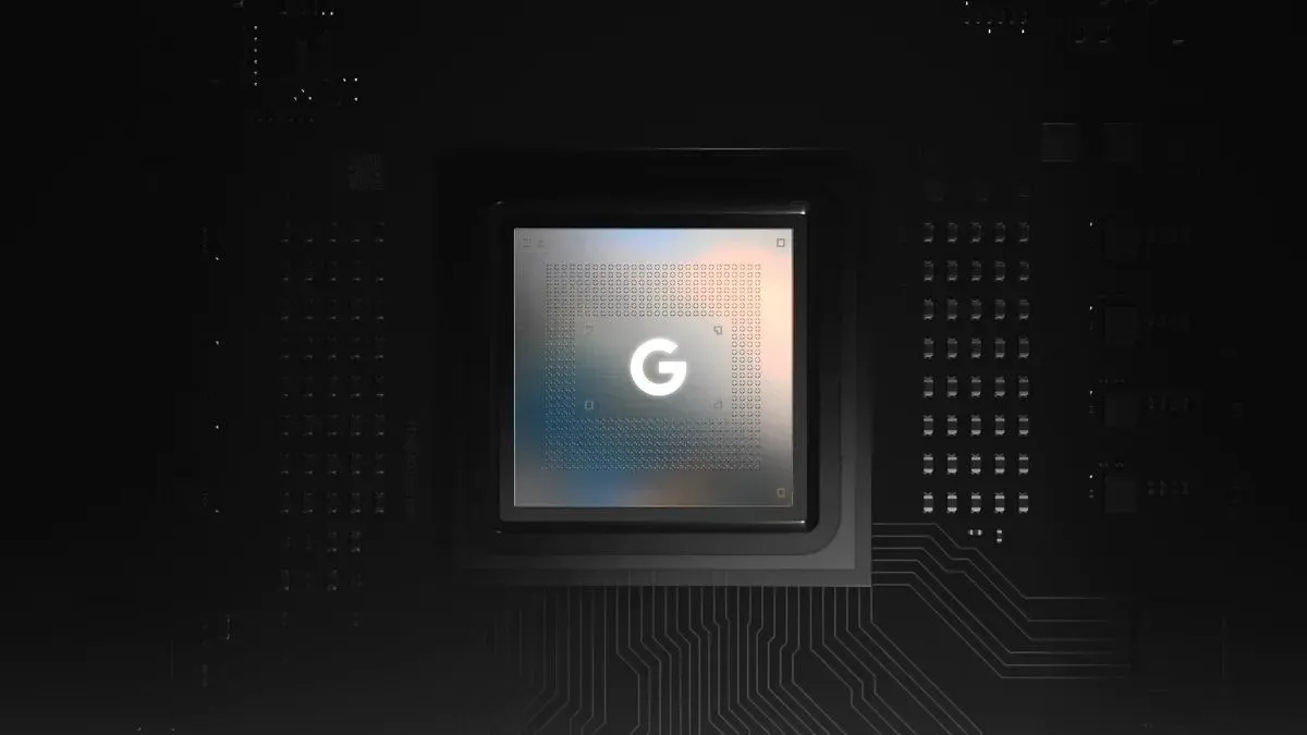 Telefono mikroschema su Tensor G6, pabrėžianti technologijų pažangą ir inovacijas.